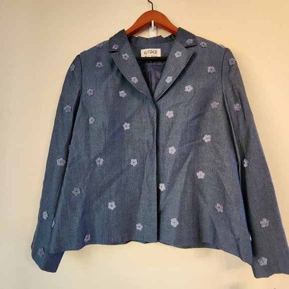 Kasper, Women Blazer, 12P, Floral Embroider, Blue, Academia, Business Casual NWT - Picture 1 of 9